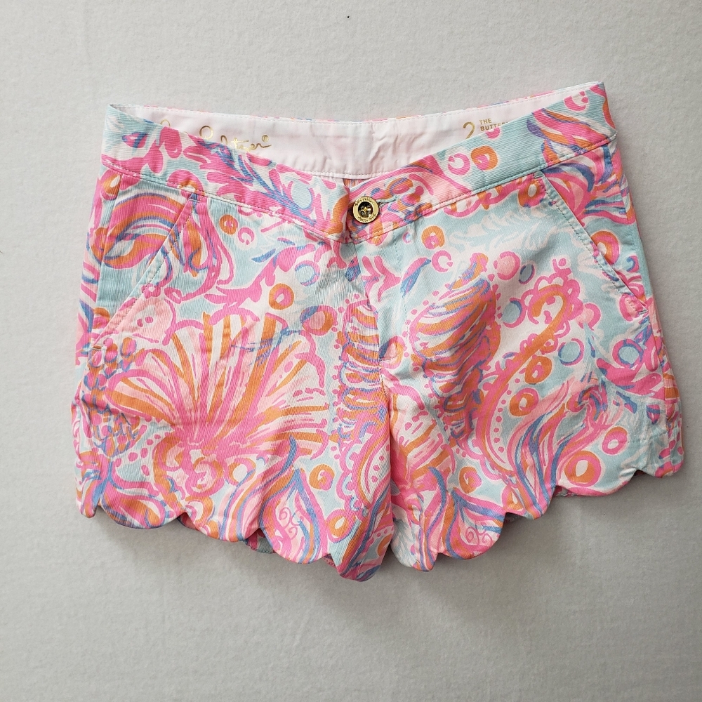Lilly Pulitzer Sz 2 Cotton Women The Buttercup Short Pink Scallop Beach Tropical